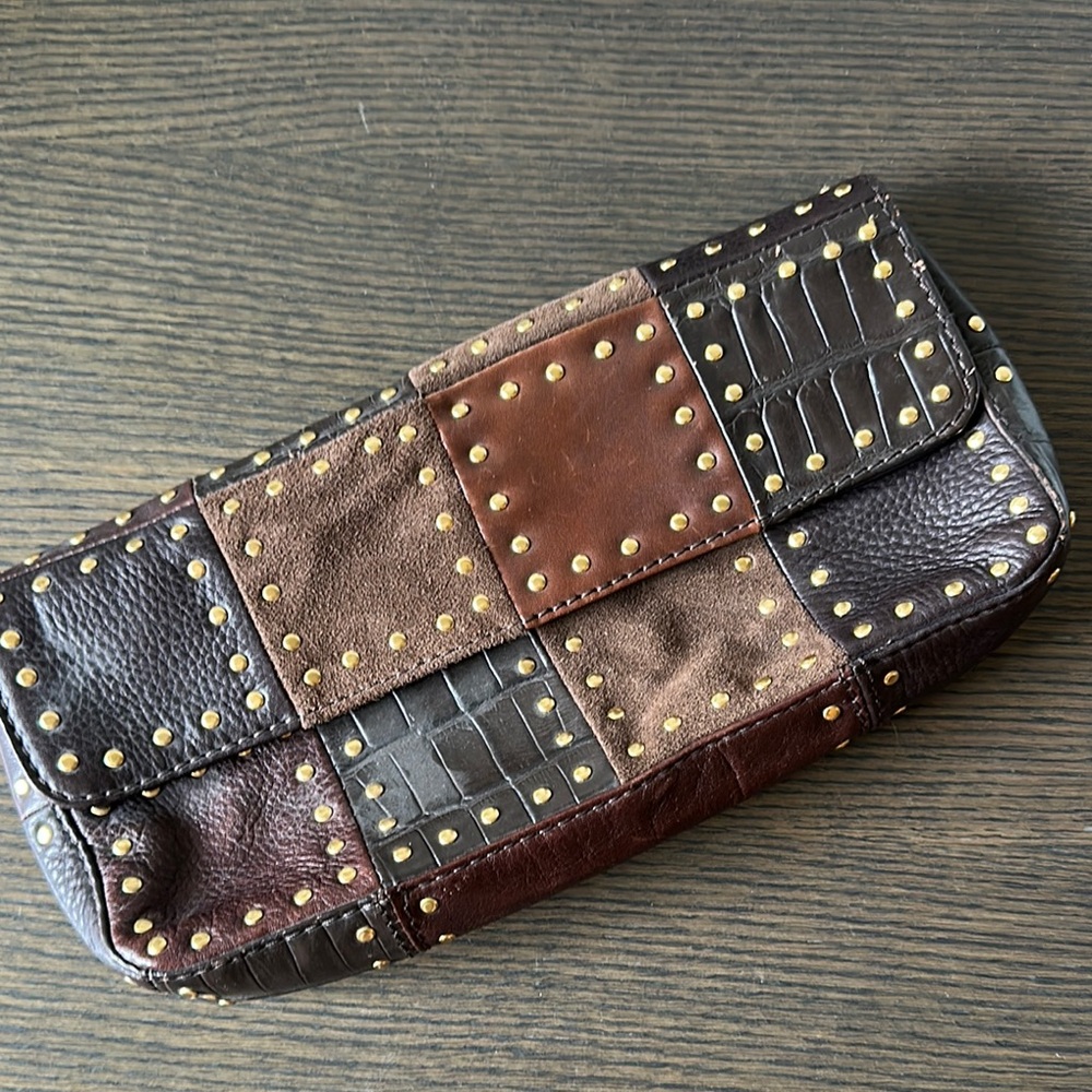 Michael Kors Dark Brown Leather Studded Clutch